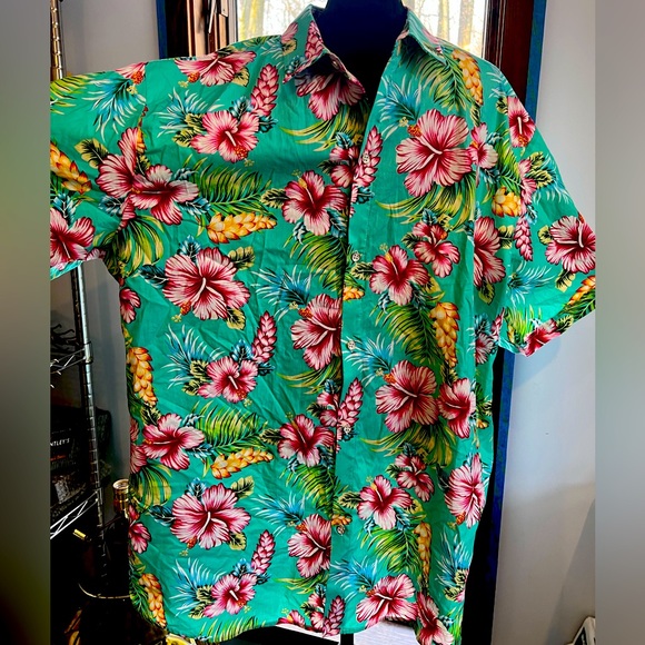Mens Hawaiian pink turquoise 2XL with tags button down shirt - Picture 1 of 14